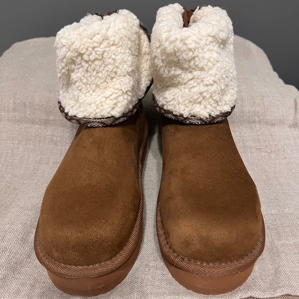 Muk Luks Brown Faux Suede Fur Lined Platform Boots Size 8 New, out of box